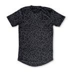 First Earth Midnight Cheetah velvet t-shirt back with dark gray black cheetah print