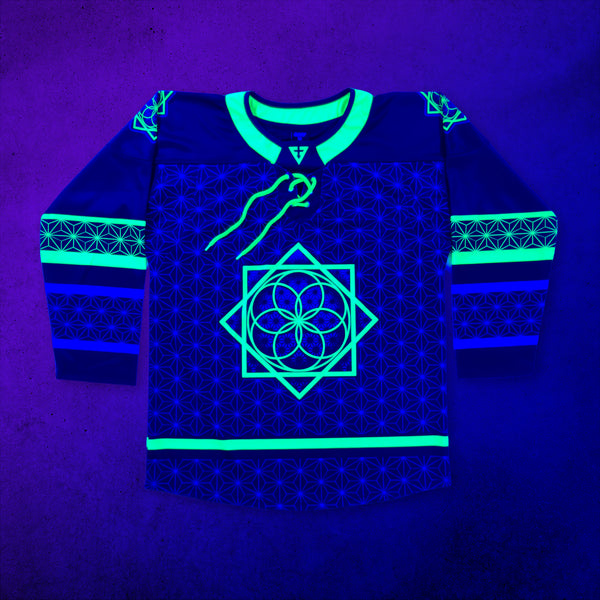 Flower of Life - UV Yellow/Grey - Hockey Jersey under blacklight