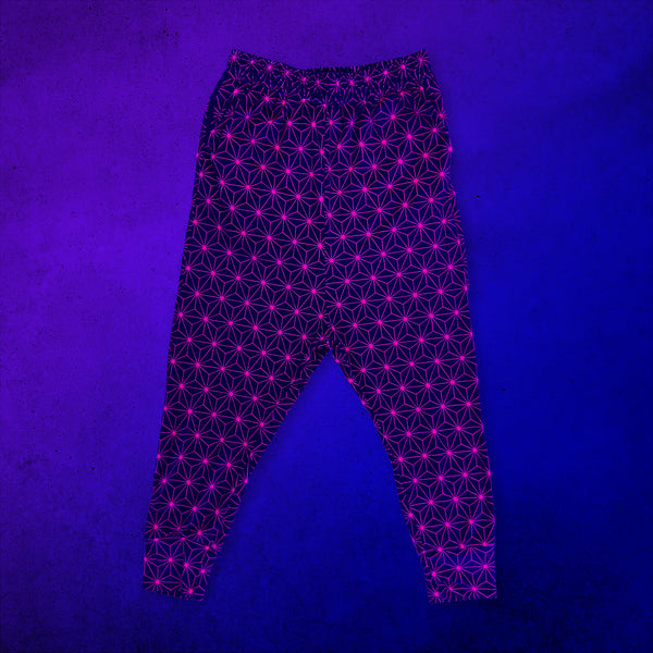 Asanoha Pink - UV - Velvet Harem Joggers under blacklight