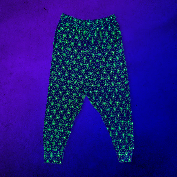 Asanoha Yellow - UV - Velvet Harem Joggers under blacklight