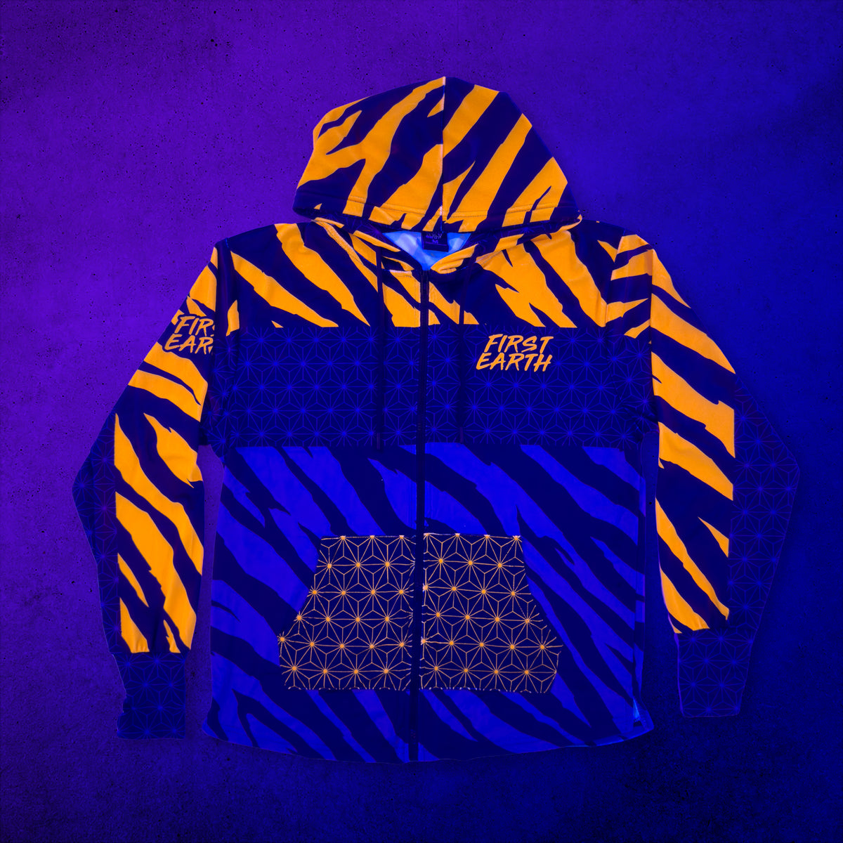 Sacred Stripes - UV - Velvet Zip Up Hoodie under blacklight