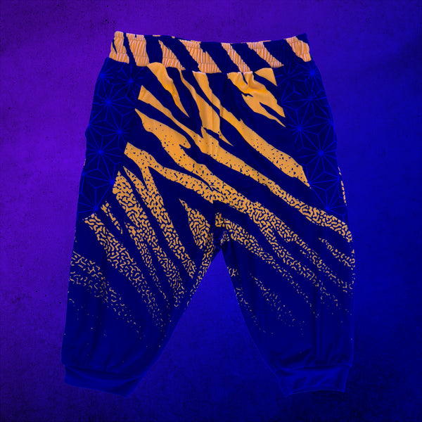 Sacred Stripes - UV - Velvet 3/4 Jogger Shorts under blacklight