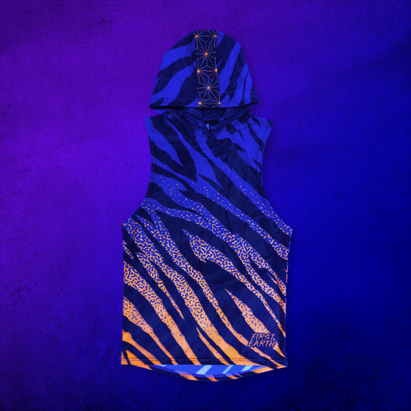 Sacred Stripes - UV - Mesh Hooded Tank under blacklight