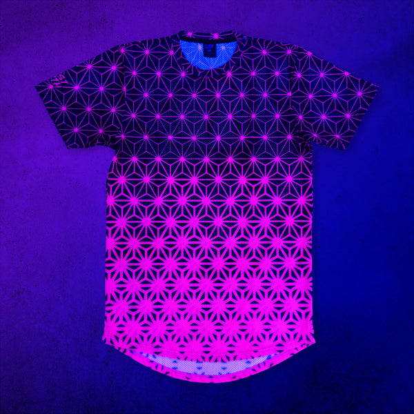 Asanoha Pink - UV - Mesh T-Shirt under blacklight