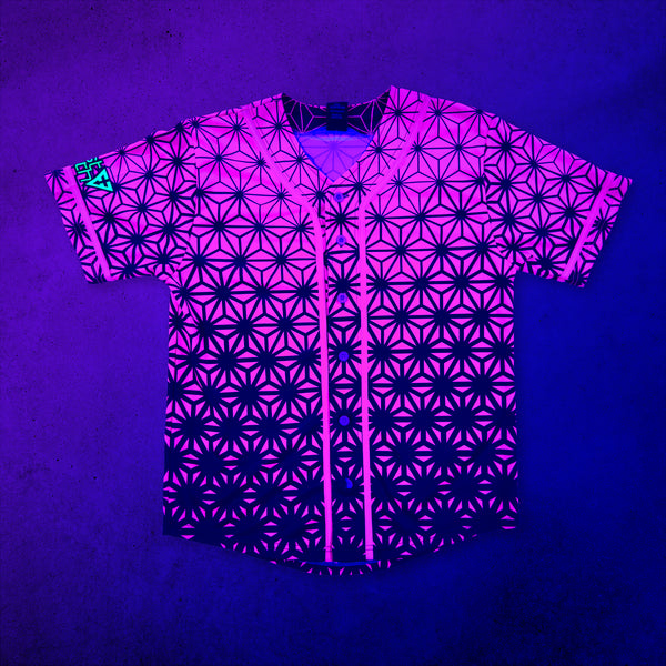 Asanoha Pink - UV - Baseball Jersey under blacklight