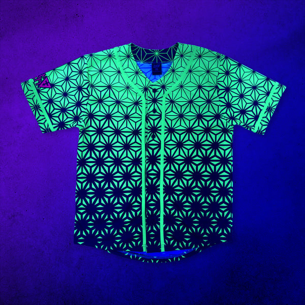 Asanoha Yellow - UV - Baseball Jersey under blacklight