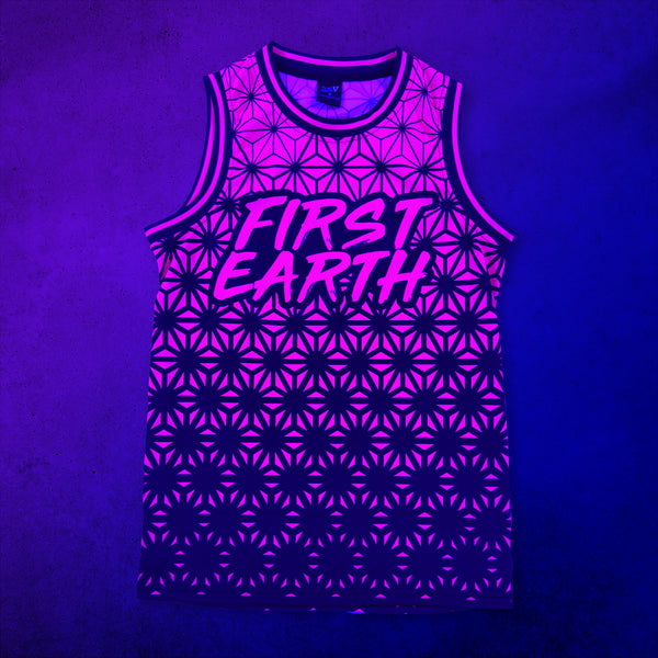 Asanoha Pink - UV - Basketball Jersey under blacklight