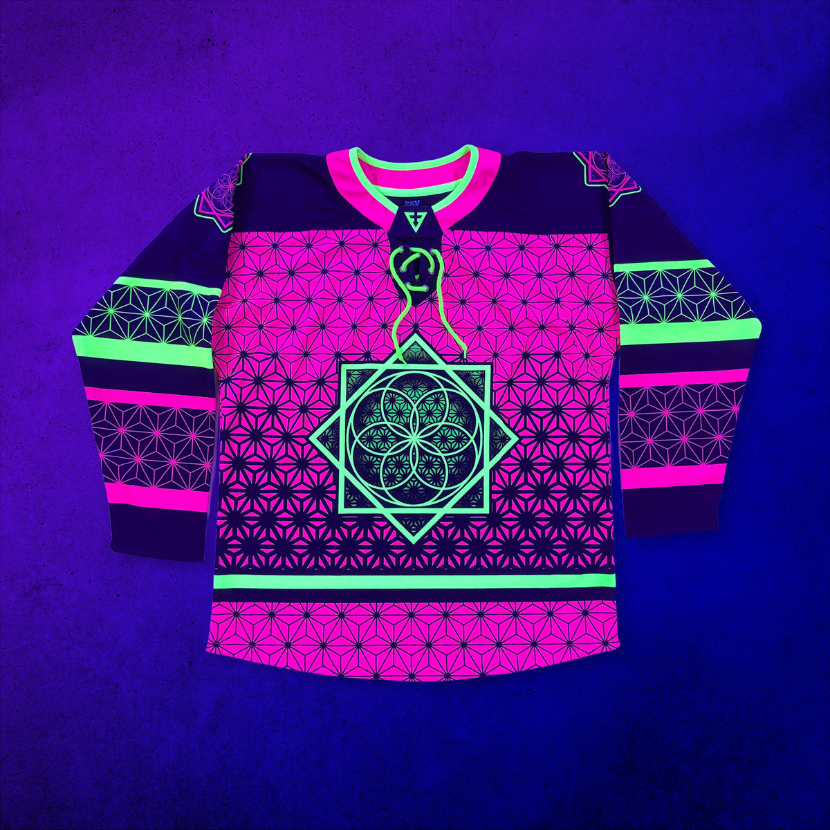 Flower of Life - UV Pink - Hockey Jersey under blacklight