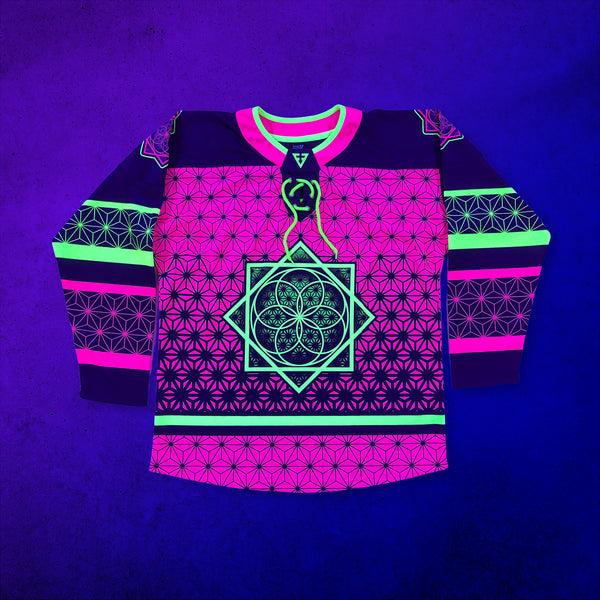 Flower of Life - UV Pink - Hockey Jersey under blacklight