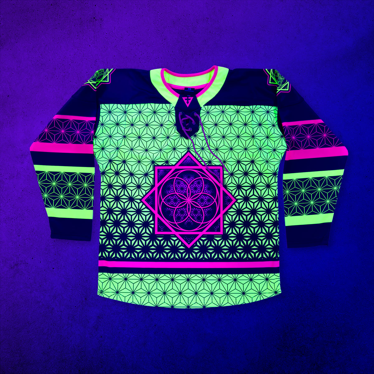 Flower of Life - UV Green - Hockey Jersey under blacklight