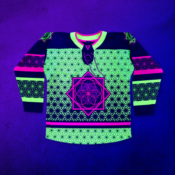 Flower of Life - UV Green - Hockey Jersey under blacklight
