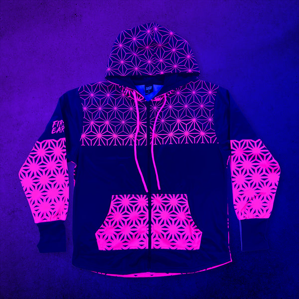 Asanoha Pink - UV - Zip Up Hoodie under blacklight