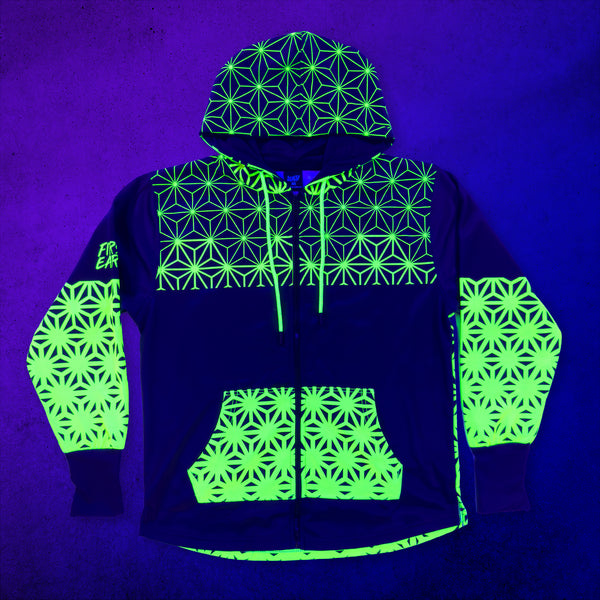 Asanoha Yellow - UV - Zip Up Hoodie under blacklight