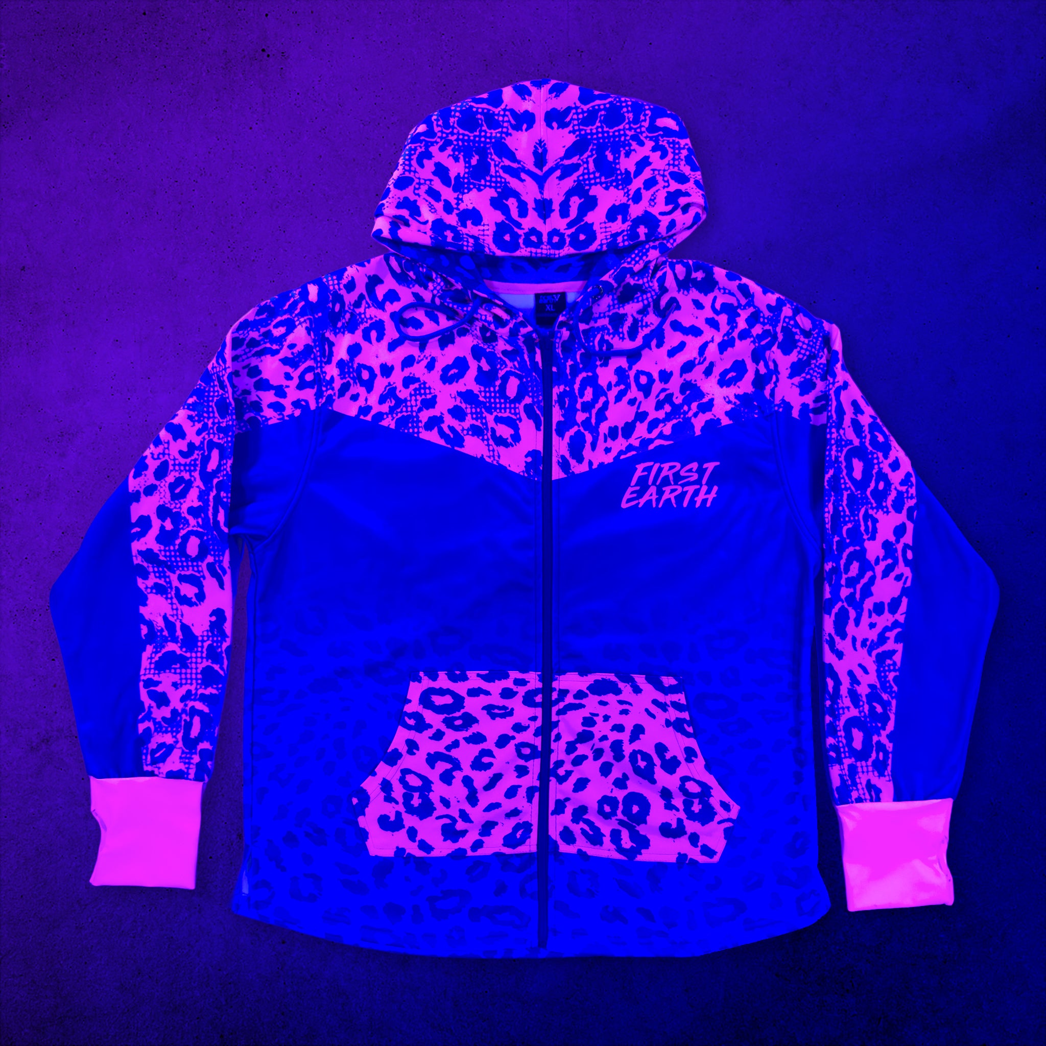 Neon Cheetah - UV - Zip Up Hoodie – First Earth