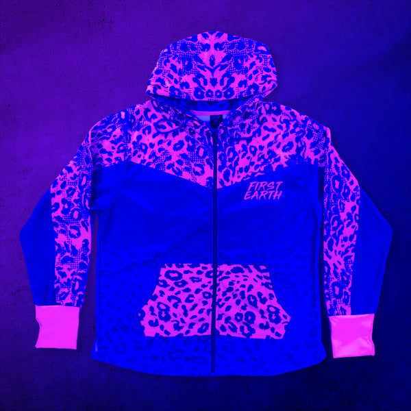 Neon Cheetah - UV - Zip Up Hoodie under blacklight