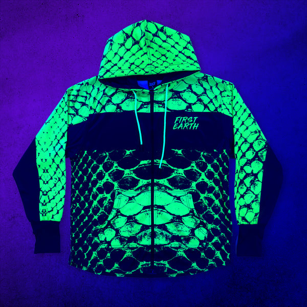 Neon Serpent - UV - Zip Up Hoodie under blacklight