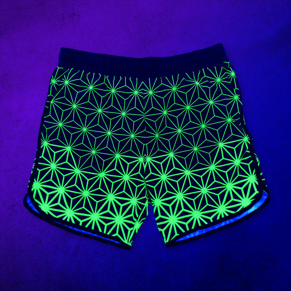 Asanoha Yellow - UV - Shorts under blacklight