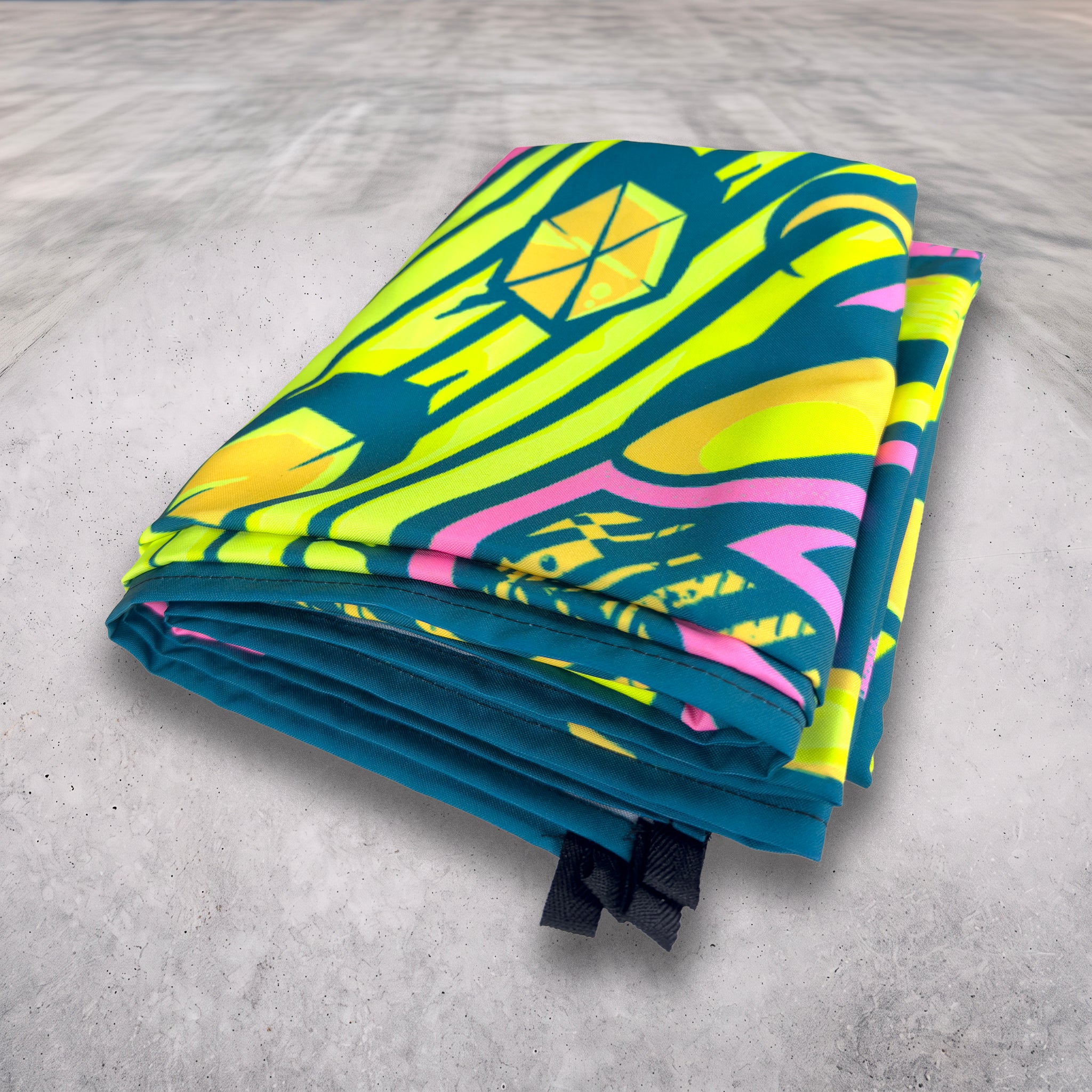 Wolf Totem UV tapestry by First Earth folded, showing the sewn in loops for hanging