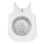 Mayan Crop Circle women's tank top by First Earth – geometric rave tank in silver and white, lightweight and perfect for mystical festival style 