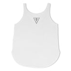 Mayan Crop Circle women's tank top by First Earth – geometric rave tank in silver and white, lightweight and perfect for mystical festival style 