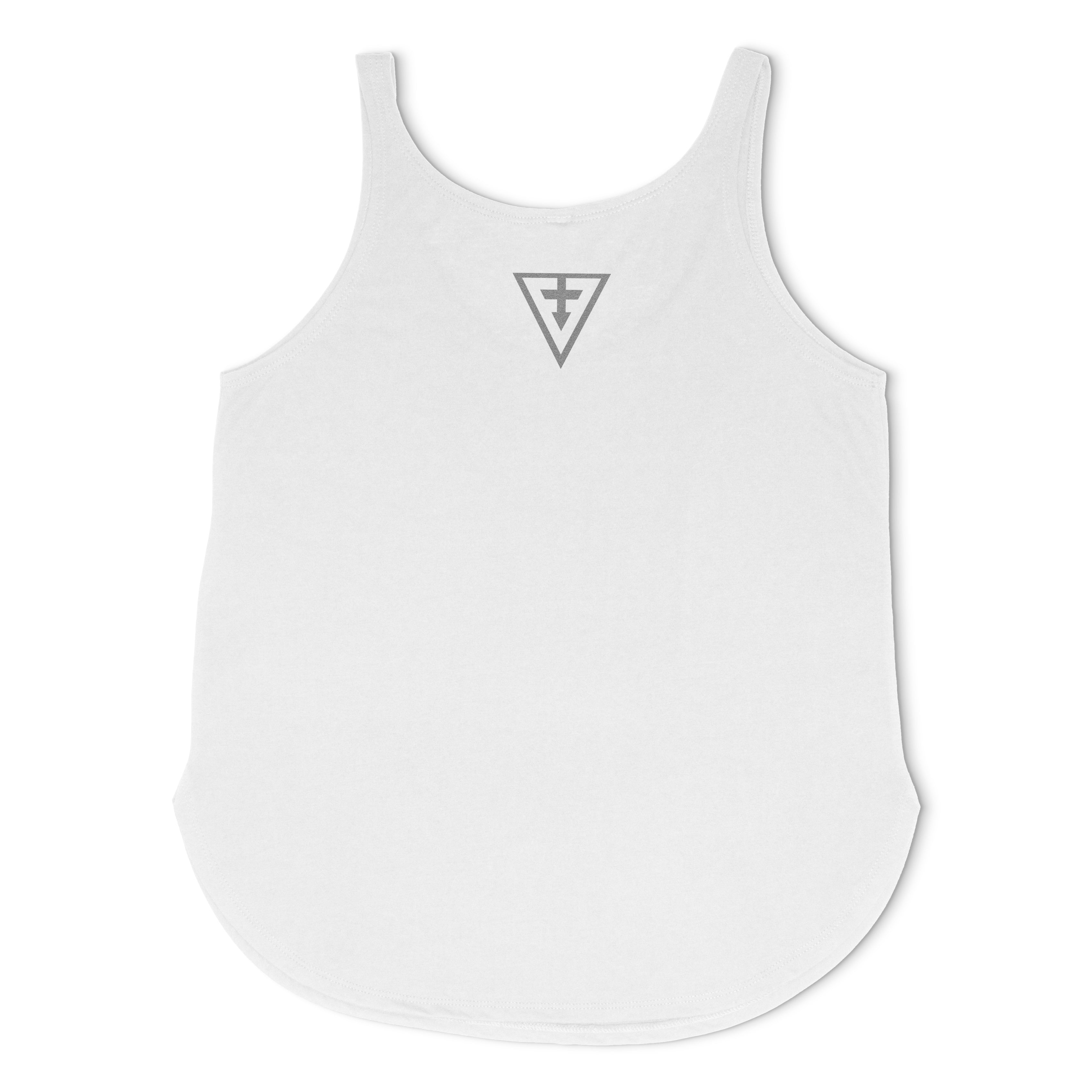 Mayan Crop Circle women's tank top by First Earth – geometric rave tank in silver and white, lightweight and perfect for mystical festival style 