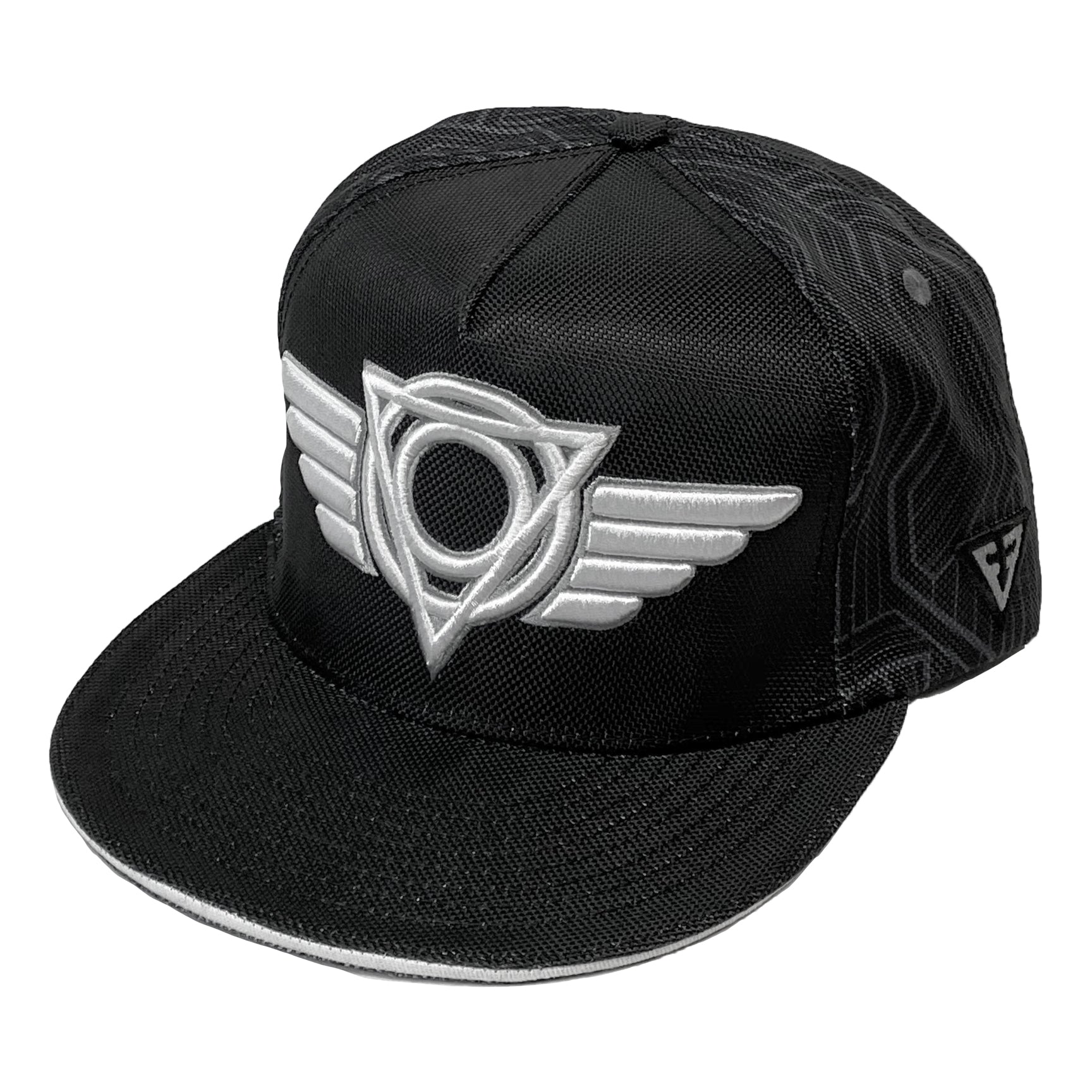 Circuit snapback hat by First Earth – tech-y rave lid with popping 3D embroidery, ballistic nylon fabric, custom sweatband, satin liner, and hidden pocket—limited edition festival accessory 
