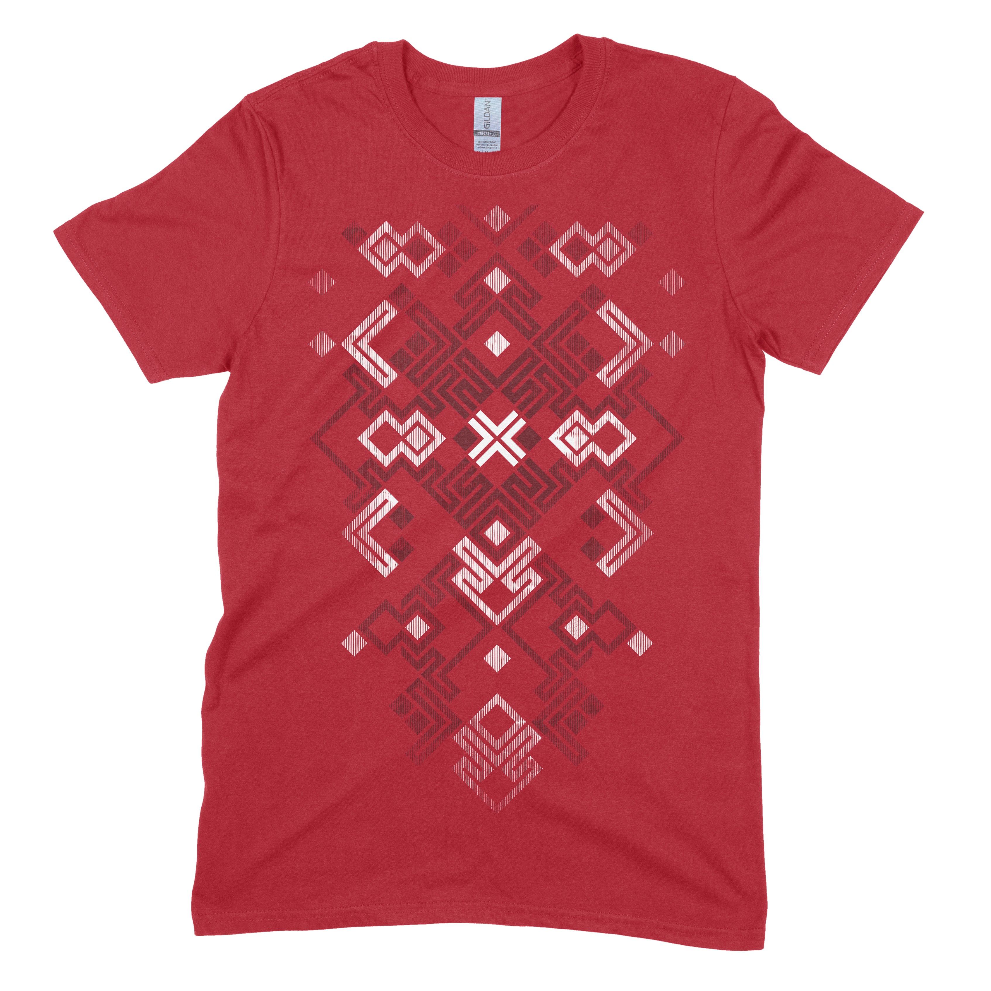 Night Colors red unisex T‑shirt by First Earth – vibrant rave tee with geometric gradient print on breathable fabric 