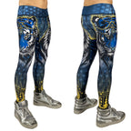 Guardian leggings by First Earth – festival-ready leggings with powerful tiger guardian design, soft stretchy poly-blend fabric, and front waistband pocket for flow-friendly storage